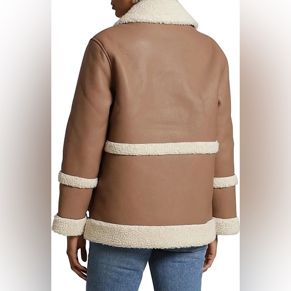 NWT Avec Les Filles Snap Front Coat Shearling Leather Mink/Beige L Shopbop - Picture 3 of 6